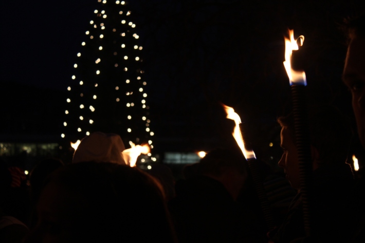 Det store juletreet lyser opp Lille Lungegårdsvann, tradisjonen tro. Foto: Vilde Stedal Kalvik